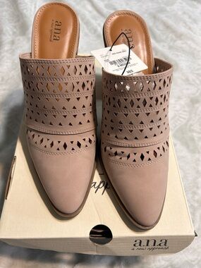 a.n.a Nude Pointed-Toe Laser-Cut Slip-On Mules